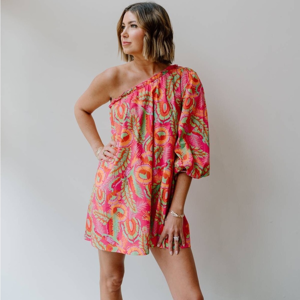Show Me Your MuMu High Volume Floral Pink Mini Dress Sz S Ruffle Puff sleeve